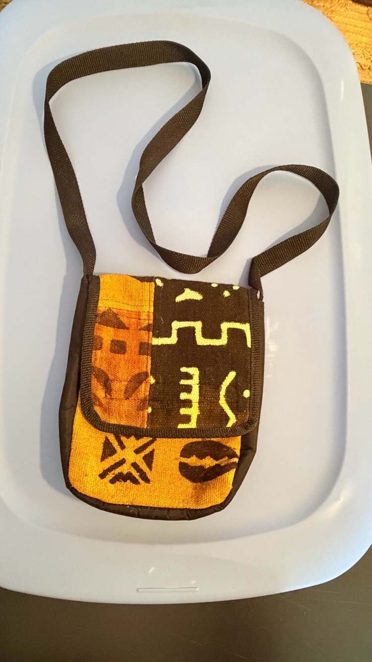 Artisan Handmade African Mudcloth and Black Canvas Crossbody  Bag